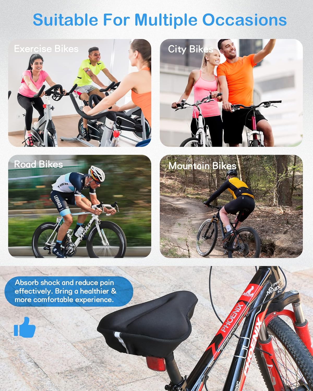 Skiennix Bike Seat Cushion - Gel Cover for Ultimate Comfort | 11x10 Inch for Indoor & Outdoor Use