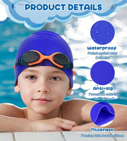 Aegend Kids Swim Cap - Waterproof Durable Silicone for Ages 3-15 | Comfortable Fit for Long or Short Hair