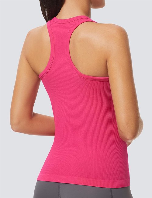 MathCat Athletic Workout Tank Tops - Seamless Racerback Yoga Tops with Built-In Bra | Ribbed Design