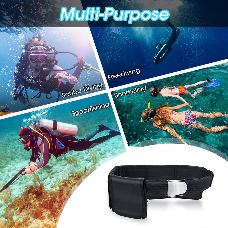 Pluzluce Scuba Weight Belt with 5 Pockets, Quick-Release Buckle Diving Pocket Weight Belt Adjustable Snorkeling Webbing Weight Pouch Belt fit for Waist 32" to 52" Black (Not Including Weights)