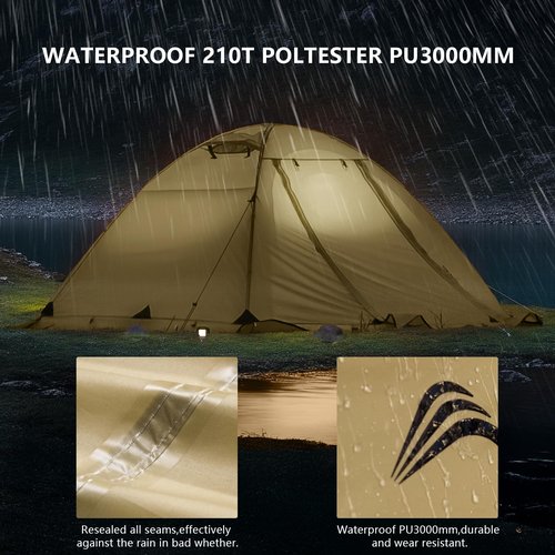 BISINNA 4 Season Tent for Backpacking Winter Tents 2 Person Lightweight Cold Weather Tents Waterproof Double Layer All Season Tent Aluminum Alloy Poles Easy Set Up for Camping, Hiking, Outdoor (Brown)