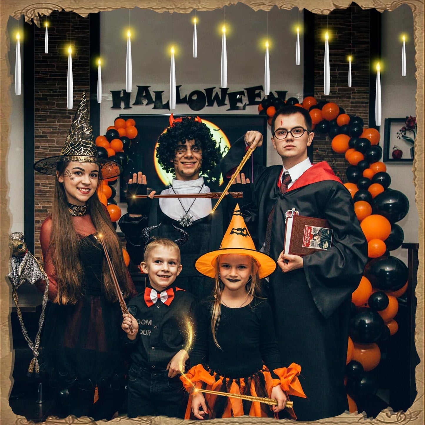 TLPUHU Floating Candles with Wand - 18 Pcs Halloween Decorations Magic Flameless Candles Flickering Warm Light Battery Operated LED Hanging Candles for Christmas Window Bedroom Birthday Party Decor