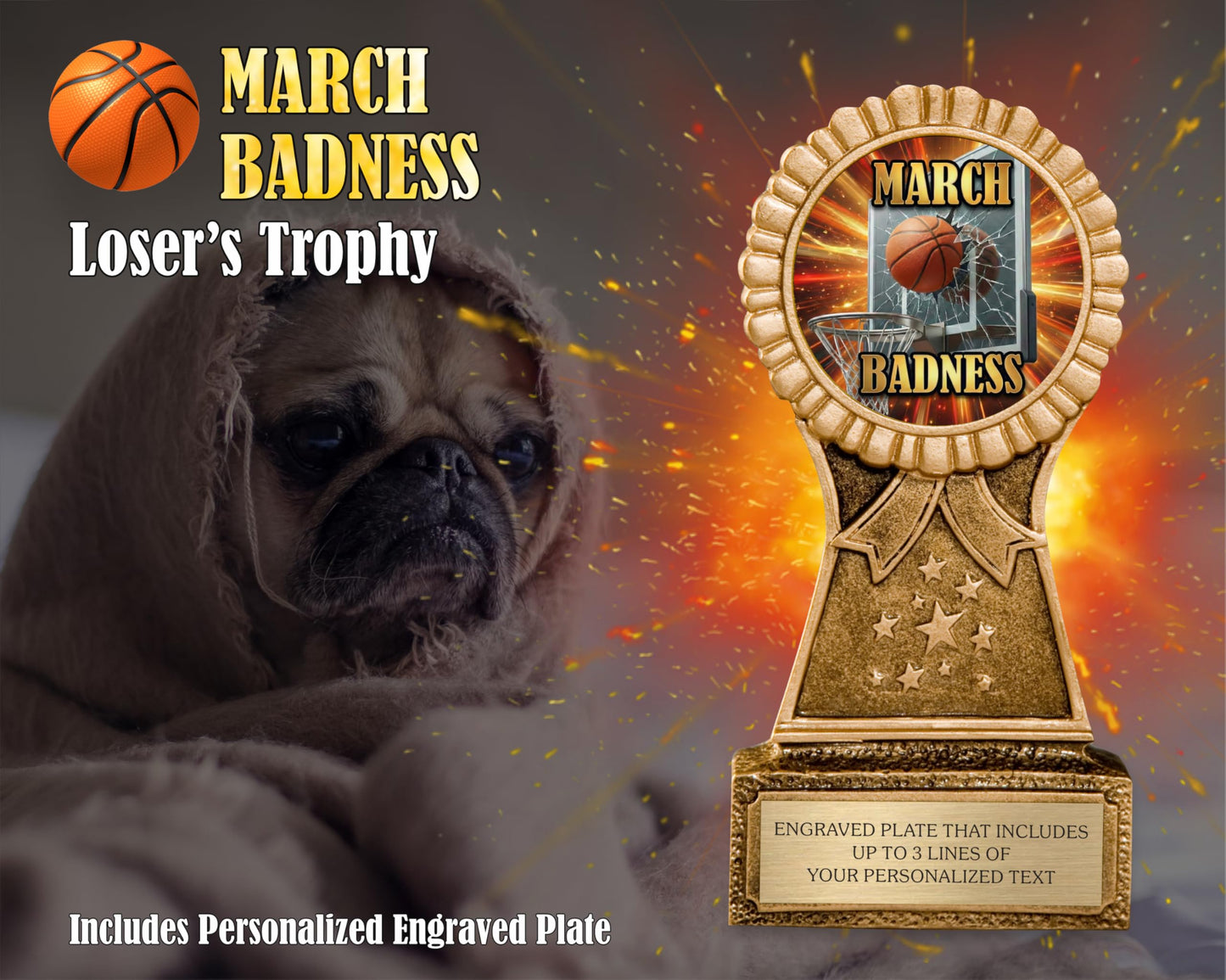 Awards4U 2026 March Funny Basketball Trophy for Tournament Last Place - Customizable Loser Trophies for Worst Bracket -Madness or Badness Award - Personalized Engraving with Gold Plate