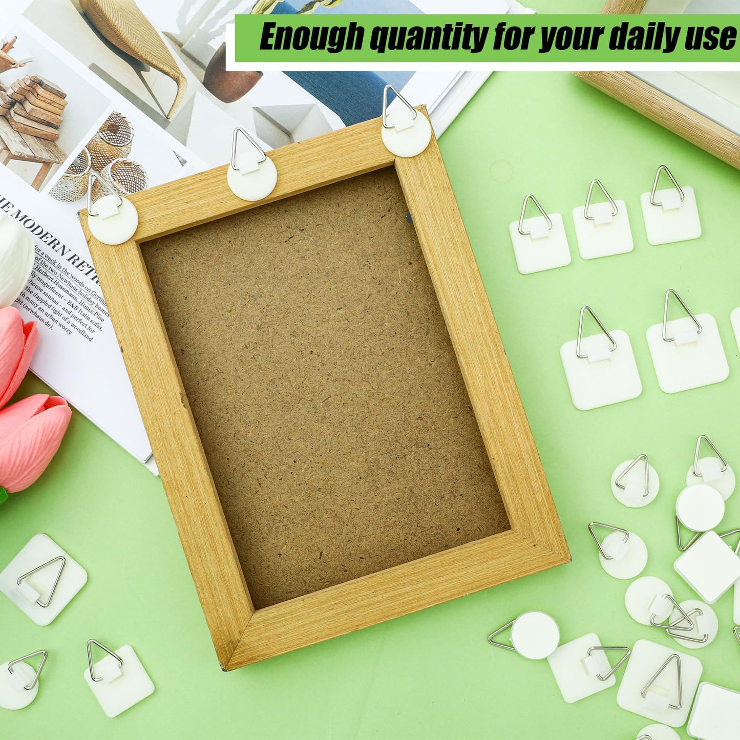 Wenqik 65 Pcs Adhesive Picture Hanger Foamboard Picture Hanging Hooks Without Nails Plastic Sticky Photo Hooks for Home Wall Art Photo Frame Bathroom Closet (Round,Square)