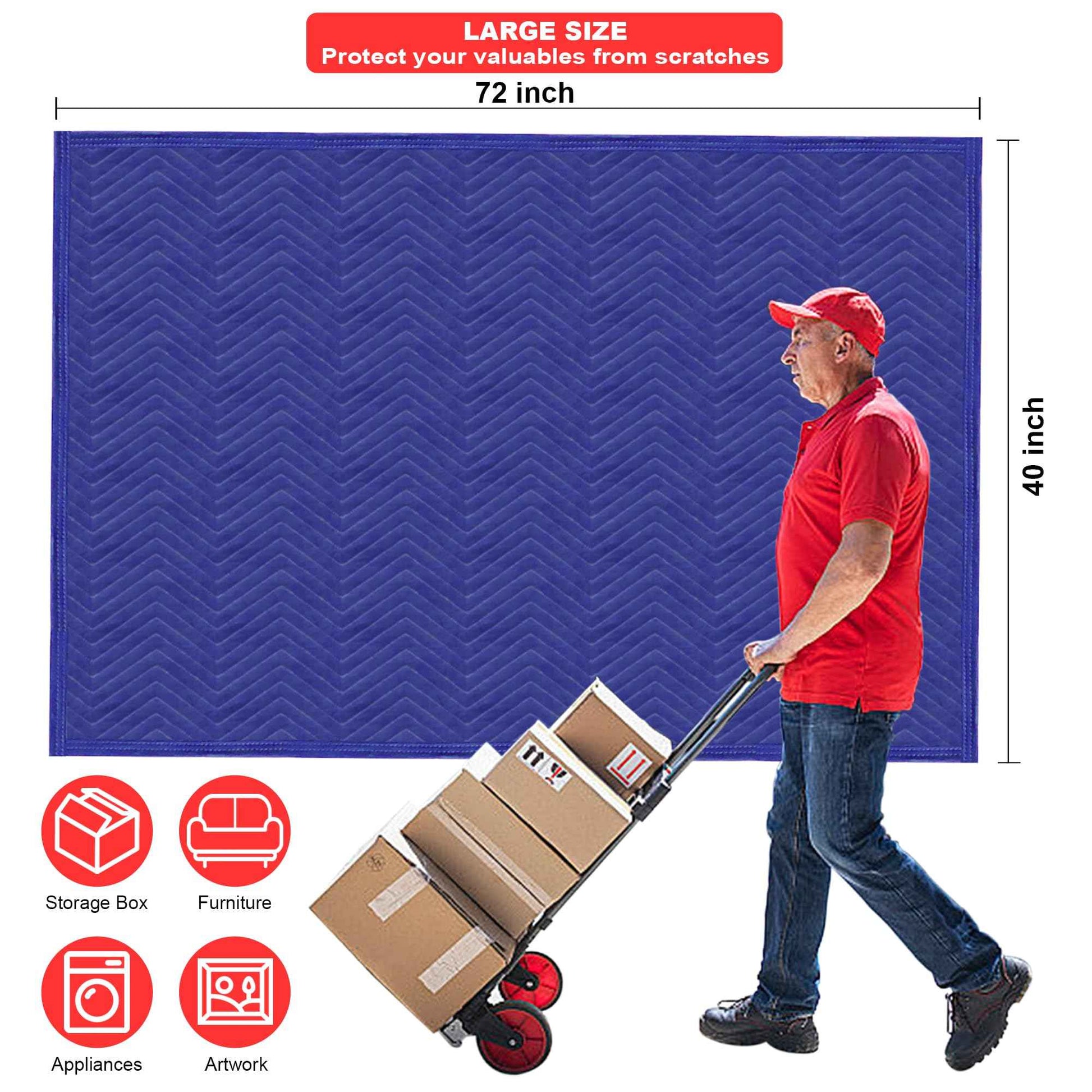 2 Pcs Moving Blankets, 40 x 72 inches Heavy Duty Packing Blankets for Protecting Furniture Professional Quilted Shipping Furniture Pads, Padded Mover Blankets (Blue)