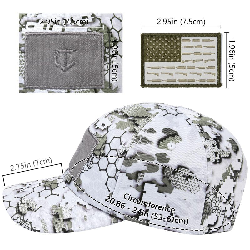 VisionTac Tactical Hat with Flag Patch Camo Military Army Hats Adjustable Trucker Baseball Cap Soft Top for Shooting