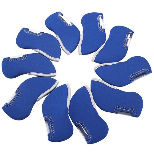 10pcs Neoprene Golf Iron Club Covers See Through Window Head Cover(Blue)