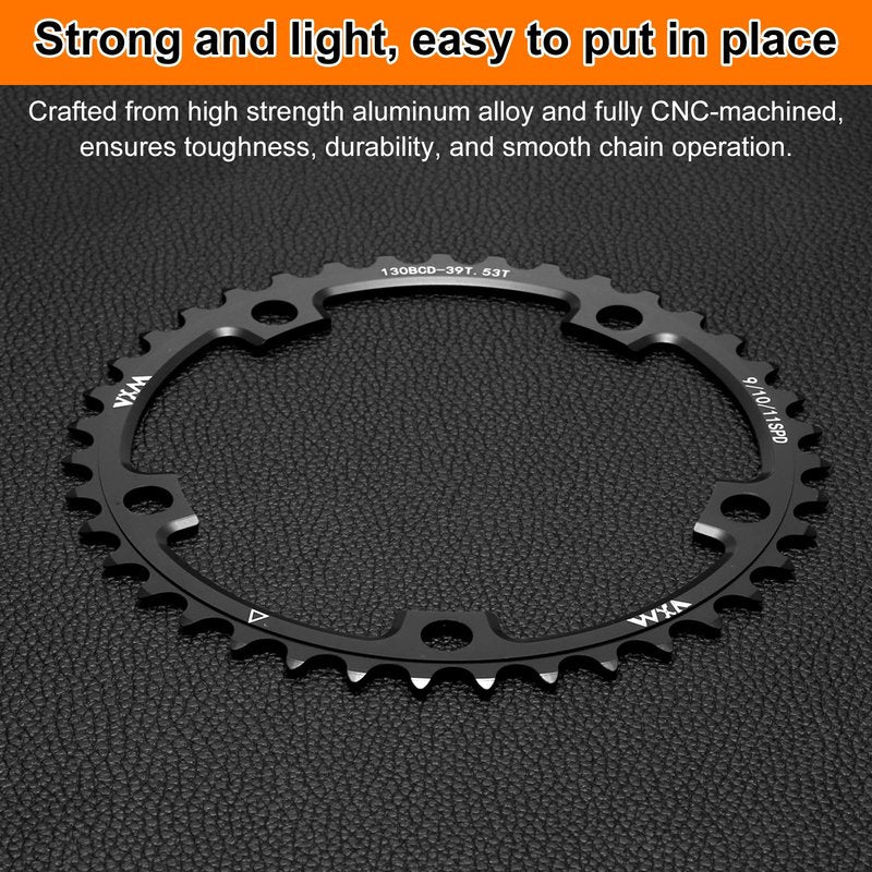 HARFINGTON 2pcs 130BCD Bike Chainring Set 39T/53T Round Narrow Wide Aluminum Chainring Chainwheel with Double Round 5 Bolts for Road Bike Bicycle 9/10/11 Speed Chains