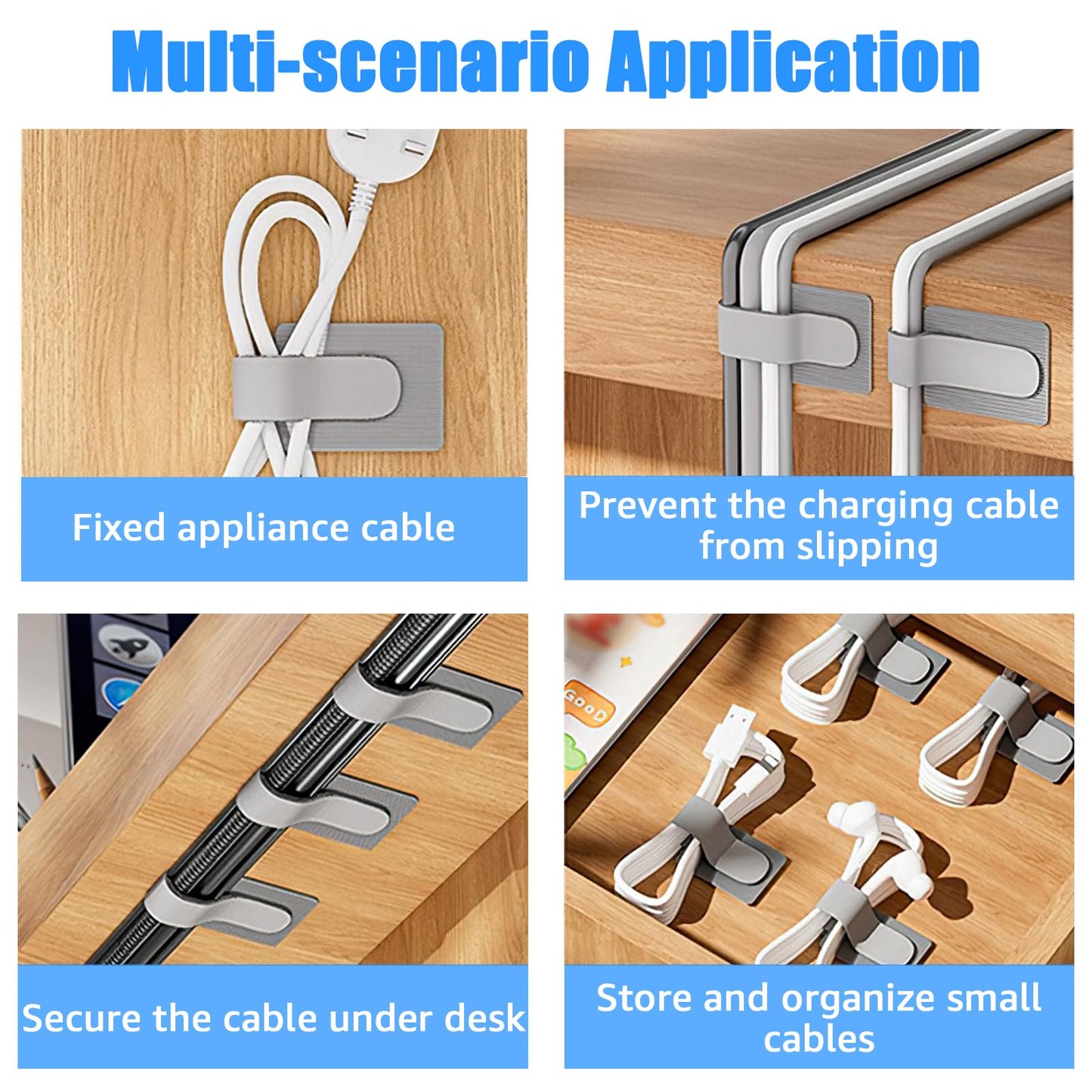 80PCS Hook and Loop Cable Ties, Hook and Loop Cable Straps, Under Desk Cable Management, Adhesive Cable Clips, Sticky-Back Cord Organizer for Desk, Household & Office Organization (Black+White)