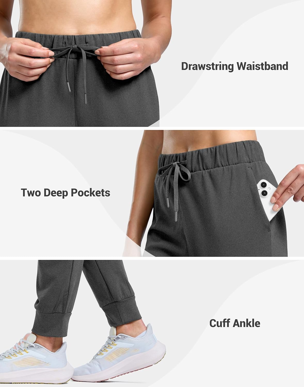 SANTINY Women's Thermal Fleece-Lined Joggers - Waterproof Sweatpants with Pockets for Winter Hiking