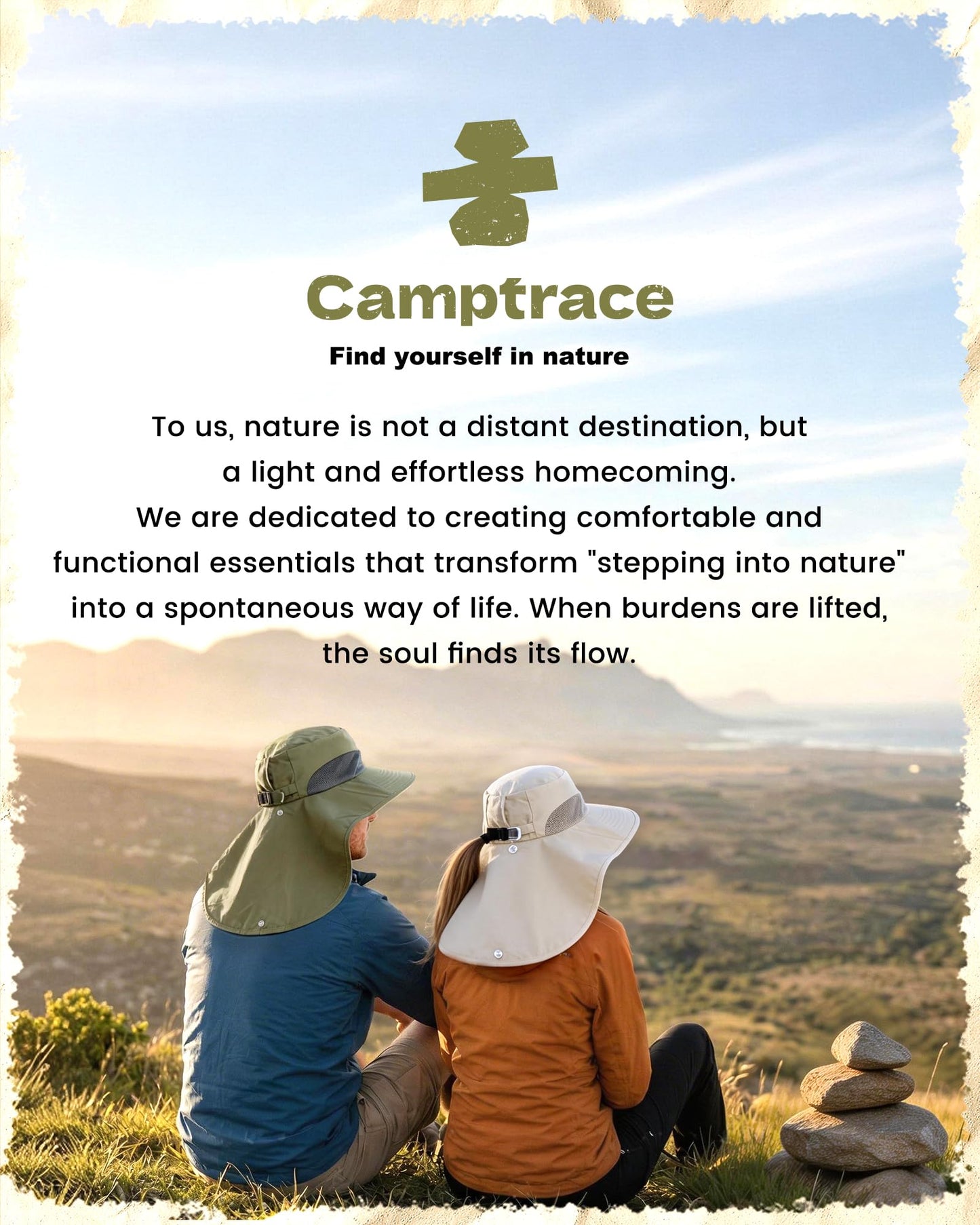 Camptrace Sun Hats for Women Men UPF 50+ UV Protection Wide Brim Hiking Fishing Hat with Neck Flap, Beige