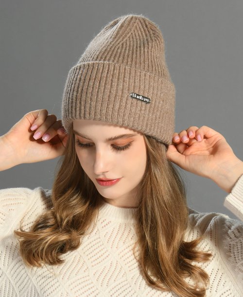 Harikery Wool Blend Knit Beanie hat for Women man Warm Soft Cashmere Beanie Unisex Cozy Skull Cap Winter Headwear Brown
