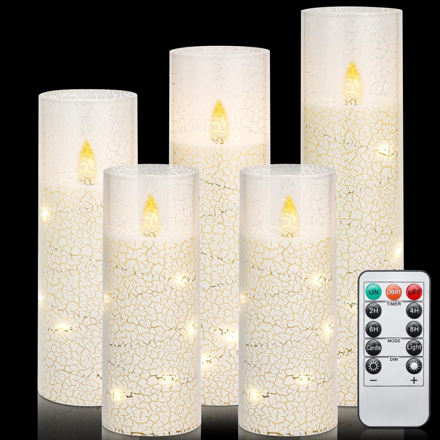 Vicouyi Flameless LED Pillar Candles with Remote Control and Timer, Battery Operated Flickering Electric Candles Set of 5, Crackle Design for Home Decor Wedding Party(D2.2'' x H5''/5''/6''/7''/8'')