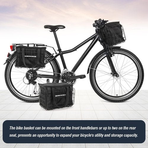Zoofen Folding Bike Basket Front Metal Bicycle Basket for Adult Bikes,Foldable Bicycle Basket with Removable Nylon Inner Bag,Bearing 44 lbs