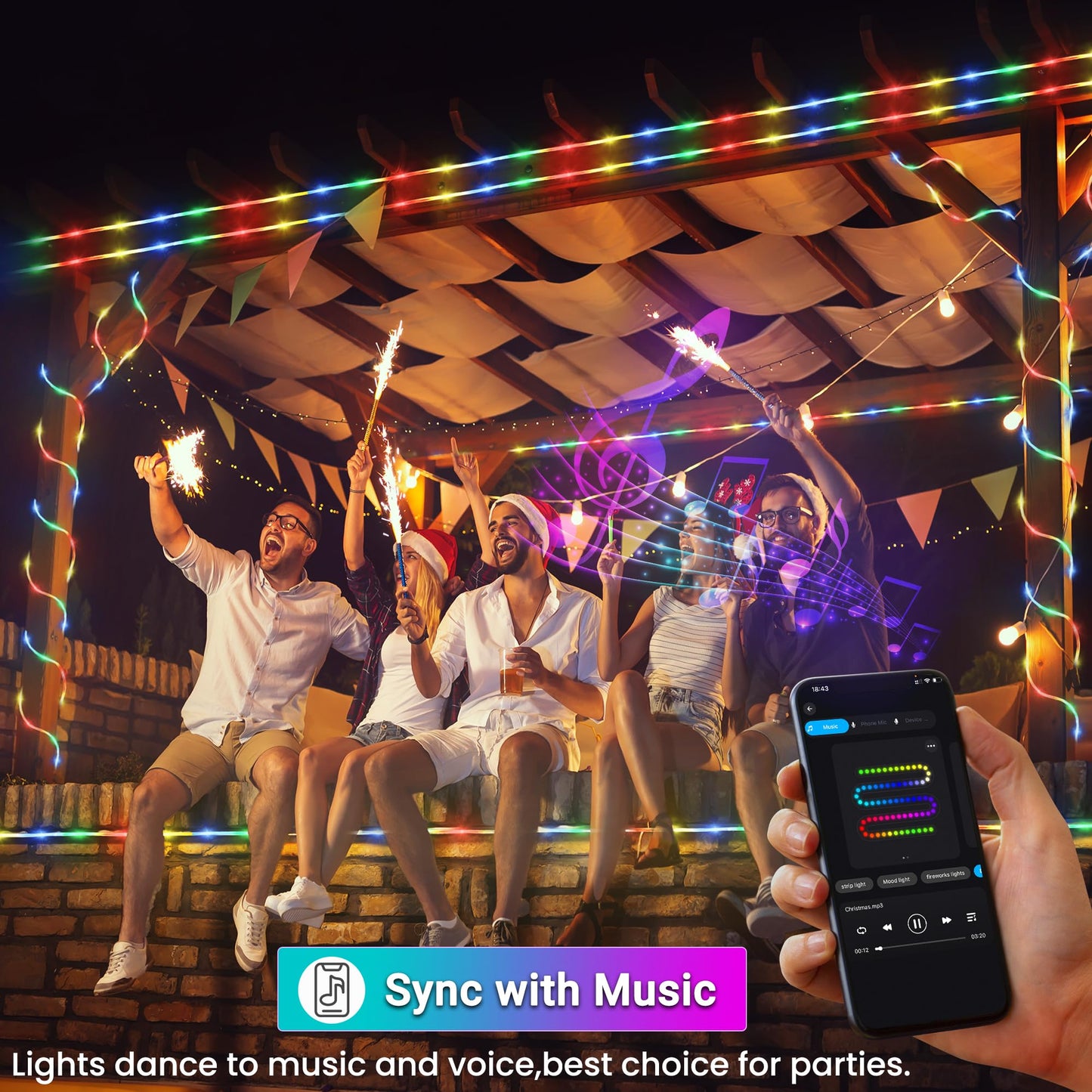 Jnaurb RGB Color Changing Rope Lights Outdoor, 33ft 100LED Smart String Lights with Remote & APP Control, Waterproof Music Sync Rope Lighting - DIY Flexible Tube LED Lights for Bedroom Garden Wedding