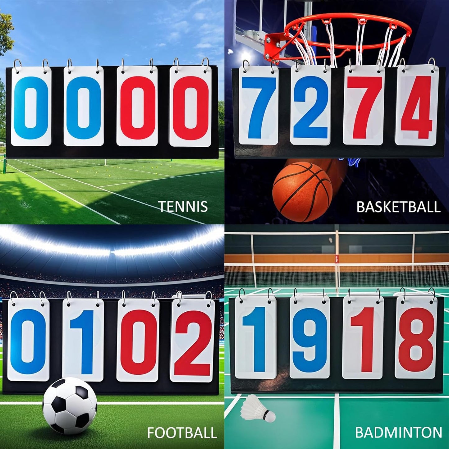 Skiennix Portable Score Keeper - 4-Digit Flipper for Football, Basketball & Tennis Games