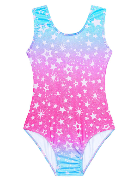 Domusgo Girls Gymnastics Leotards Size 4t 5t One Piece Sleeveless Pink Blue Galaxy Tumbling Outfits