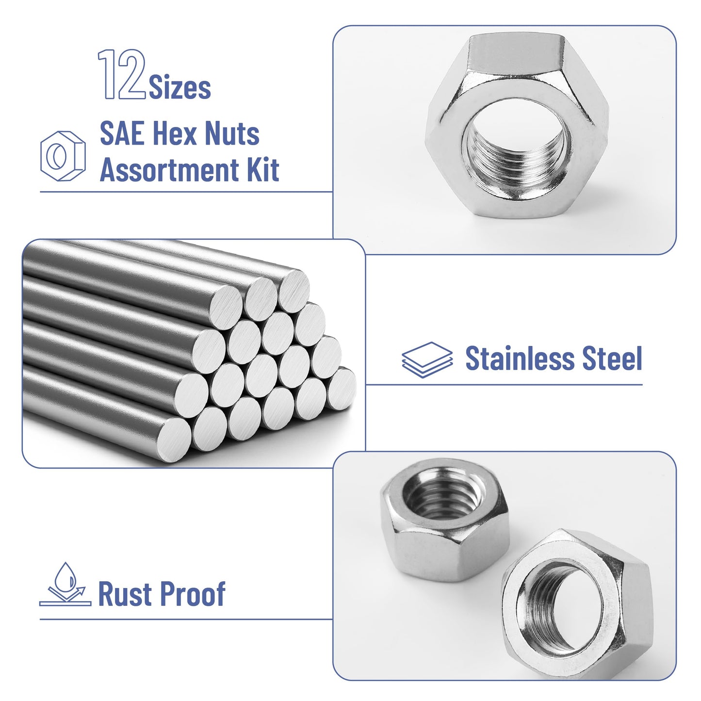Mr. Pen 405 pc Stainless Steel Hex Nut Assortment, 1/4-20, 3/8, 5/16, 10-32, 5/16-18, 6-32