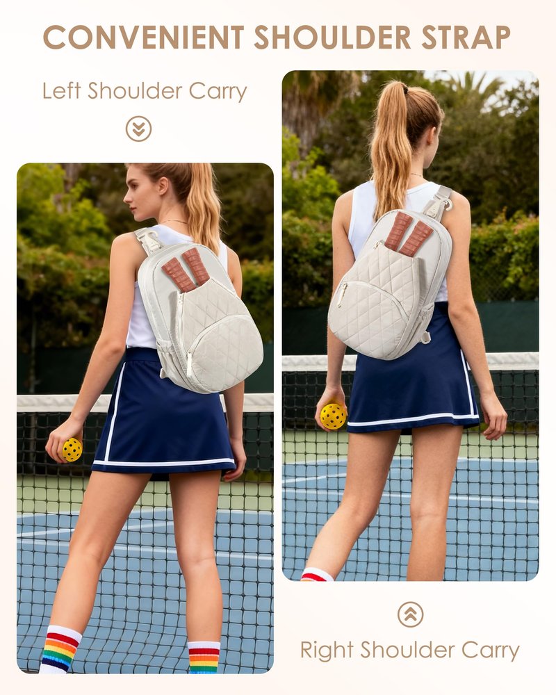 Prokva Pickleball Bag for Women - Quilted Crossbody Pickleball Paddle Bag Holds 4 Paddles, Lightweight Sports Gear & Travel Paddle Case, Beige