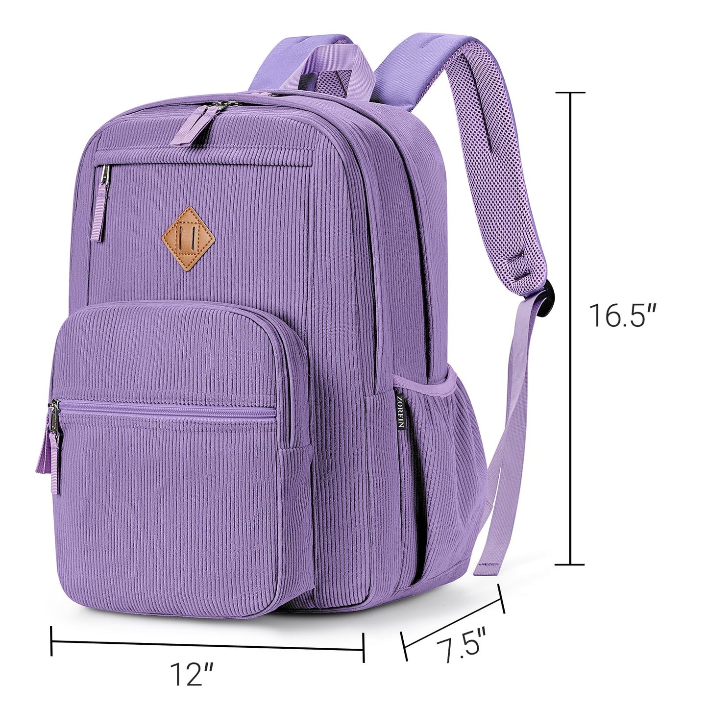 ZORFIN 26L Backpack for College, and Travel: Corduroy Bookbag - Deep Purple
