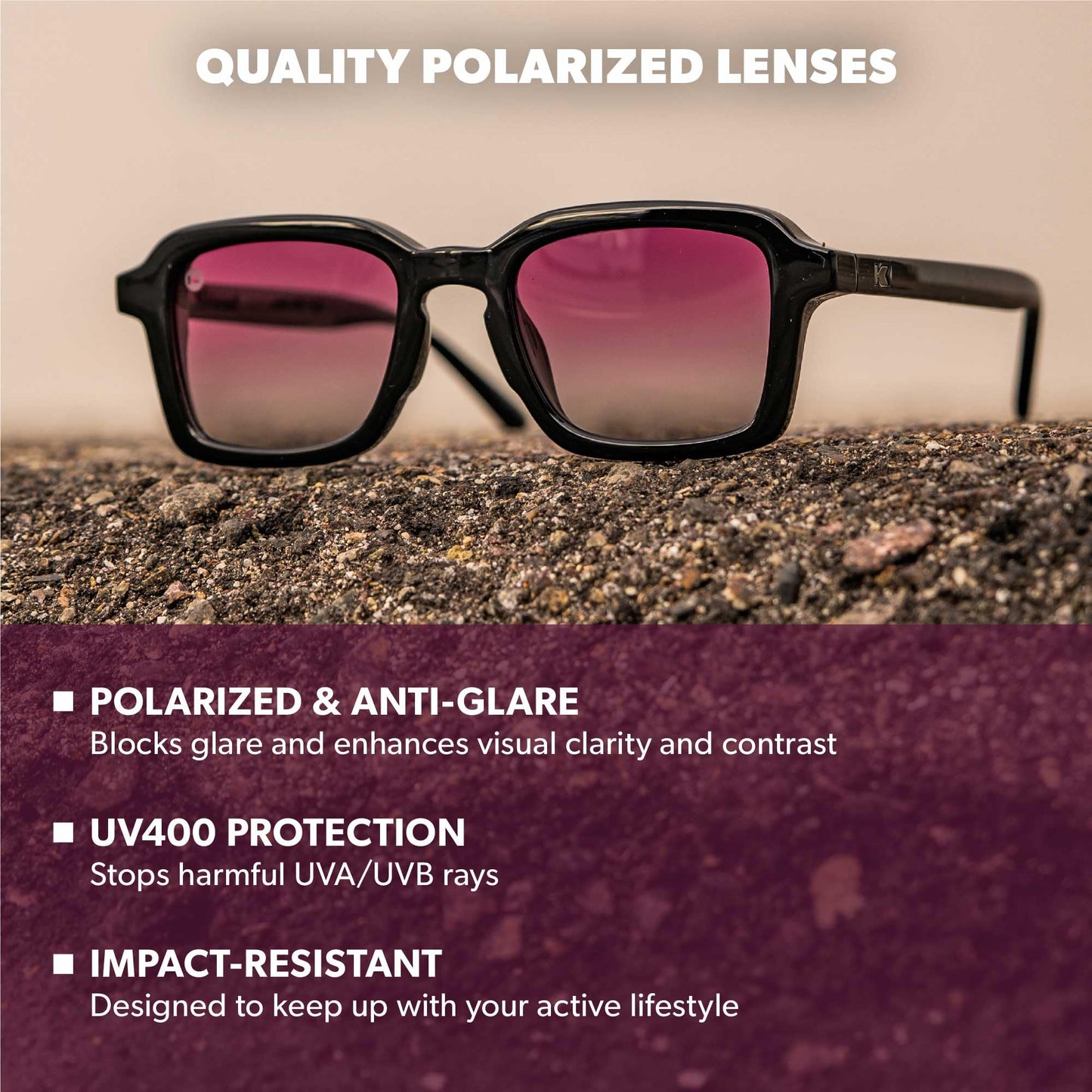 Knockaround Narrow Rectangle Polarized Sunglasses for Women - UV Protection