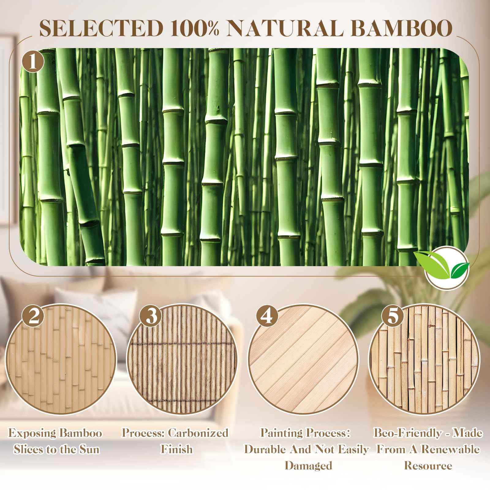 Juexica 1 Pcs Natural Bamboo Wall Panel for Interior Wall 48'' x 96'' Bamboo Covering Renewable Pole Wainscoting Room Divider Decor for Bedroom Living Room Kitchen Island Office (Light Carbonized)