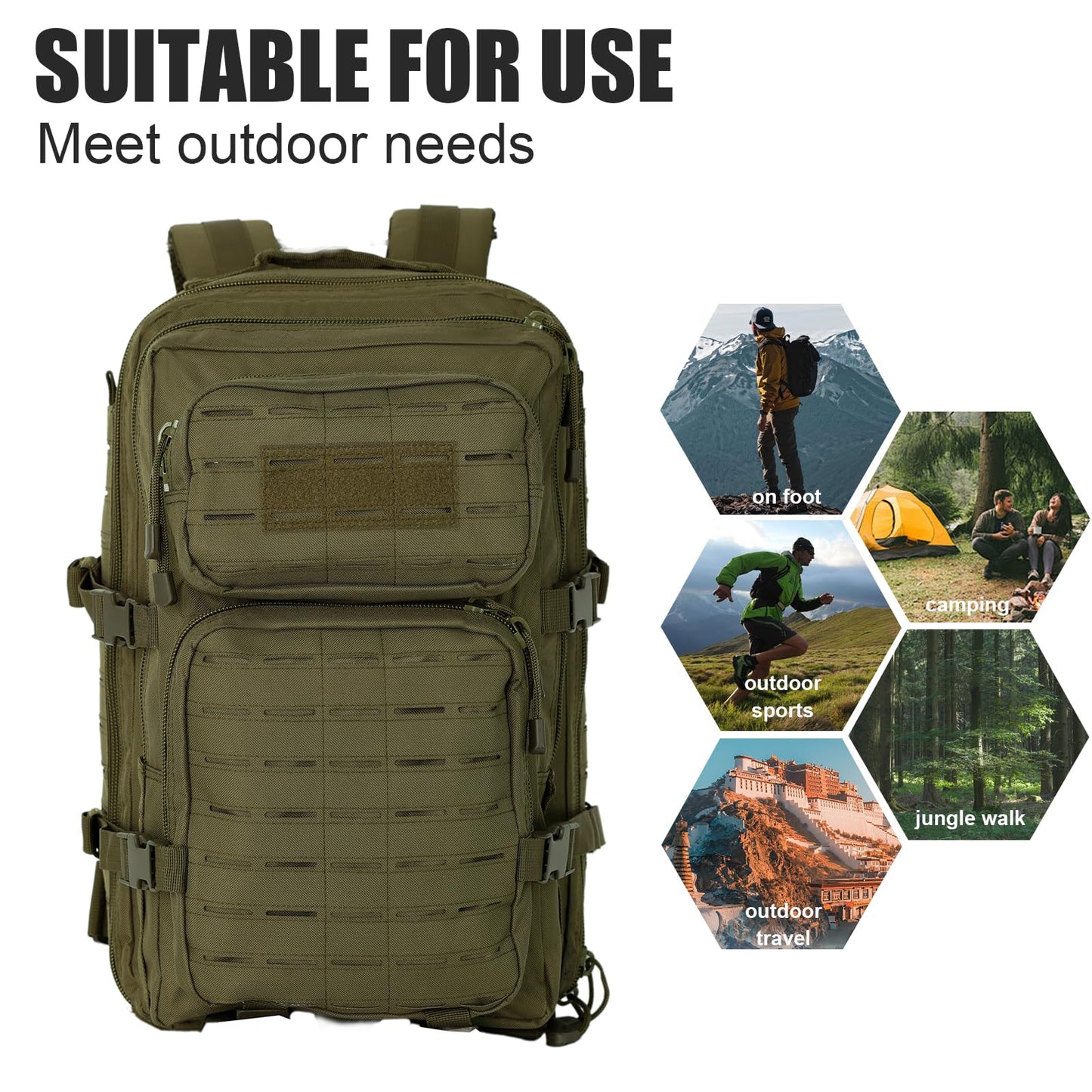 PAIWPHLI Small Tactical Backpack Assault Pack Bug Out Bag 40L Military Backpack with Molle for Hiking Hunting Rucksack Trekking (Green)