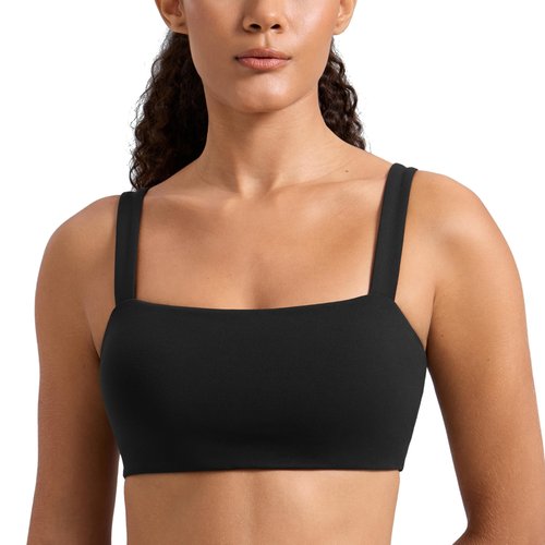 CRZ YOGA Butterlift Minimal Square Sports Bras for Women - Padded Supportive Wide Straps Yoga Workout Top Black Medium
