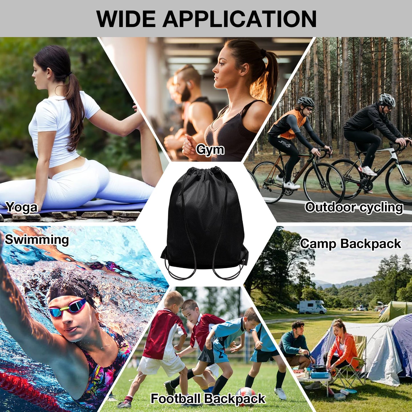 HIIXHC 4-Pack Black Drawstring Backpacks, Cinch Bag, Lightweight & Washable Sackpack, Perfect for Gym, Sports, Travel - Men & Women,X-Large 22.4"x17.5" (4, Black)