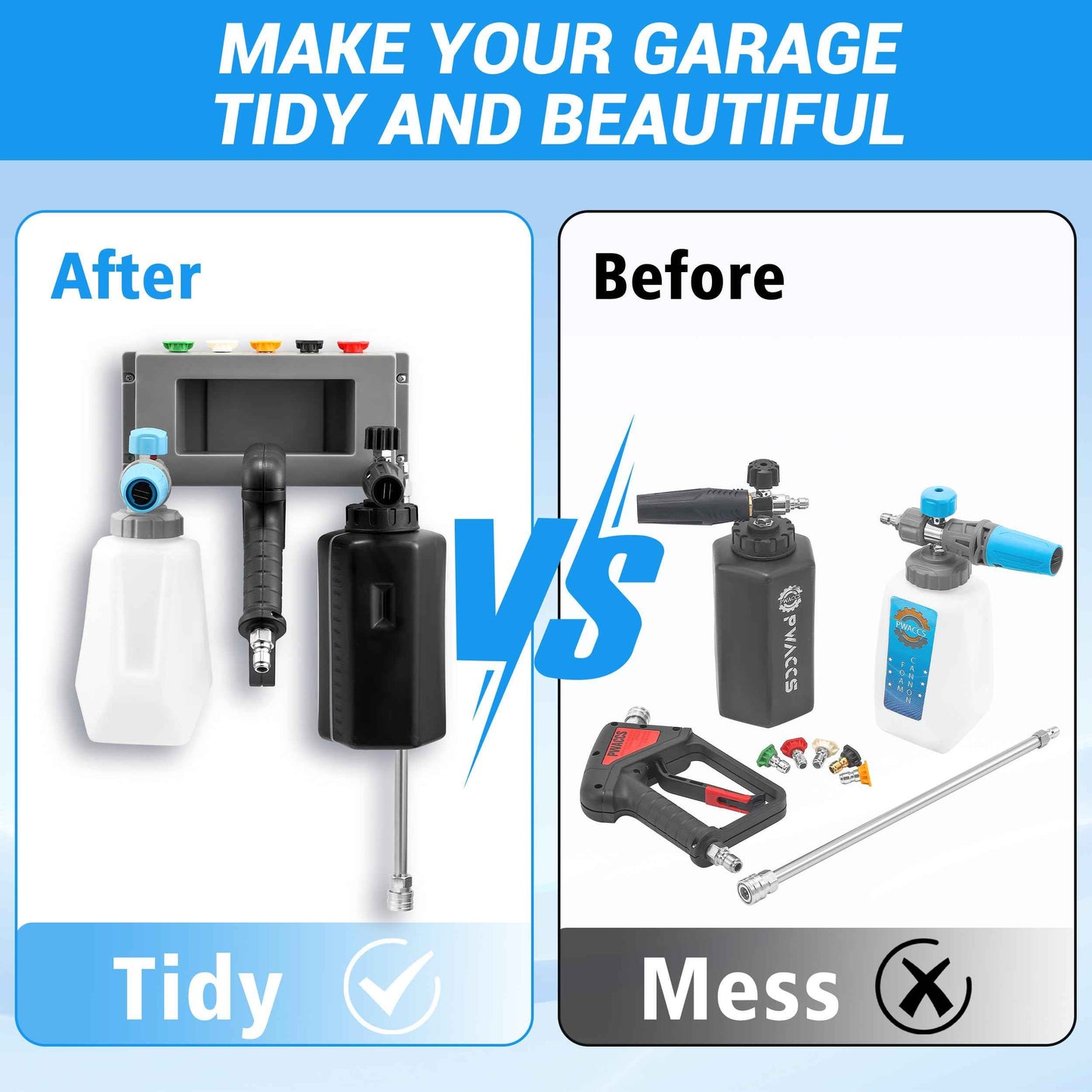 PWACCS Pressure Washer Gun Holder, Foam Cannon Holder, 1/4" Quick Connect Pressure Washer Nozzle Tip and Wand Holder, Foam Cannon Bucket Mount for Organize Power Washing Accessories