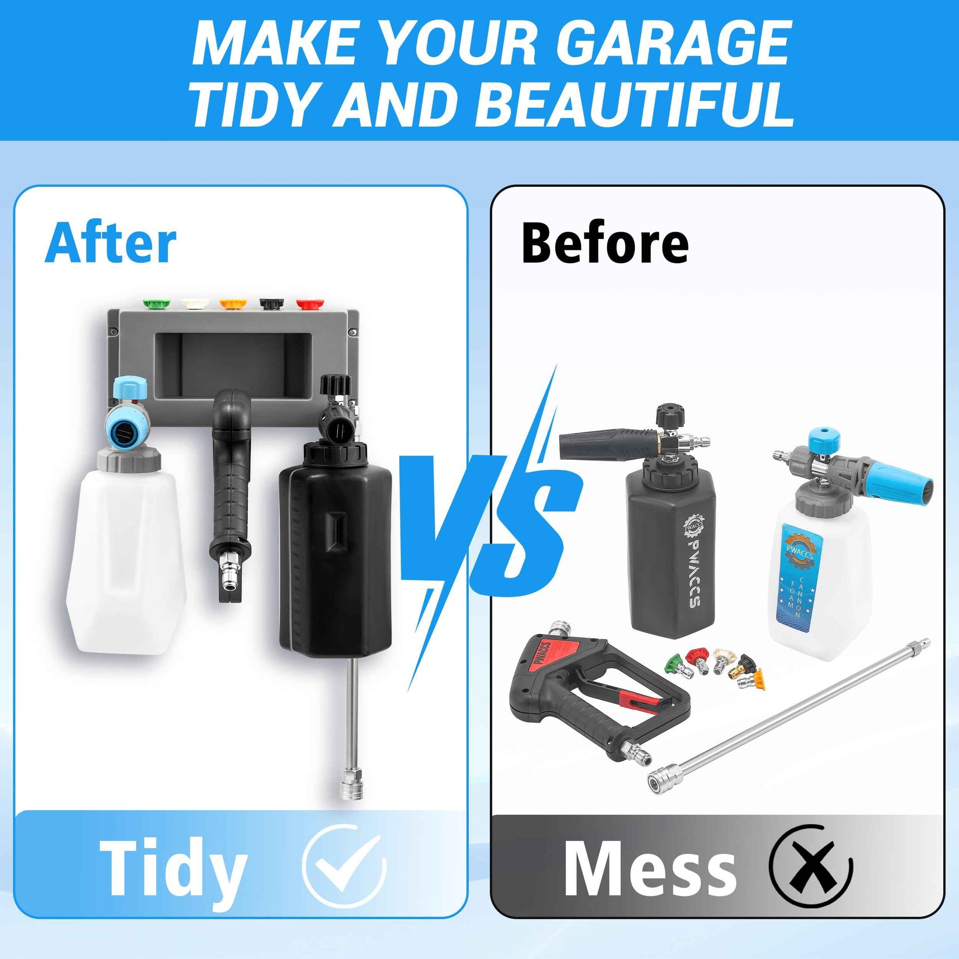 PWACCS Pressure Washer Gun Holder, Foam Cannon Holder, 1/4" Quick Connect Pressure Washer Nozzle Tip and Wand Holder, Foam Cannon Bucket Mount for Organize Power Washing Accessories