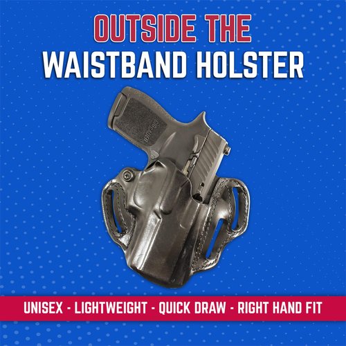 Desantis Speed Scabbard Holster - OWB Leather Pistol Holster, Compatible with SIG P320 & P250 Compact/Carry, with or Without ROMEO1 Reflex Sight - SIG P320 XCOMPACT - Right Hand Draw, Black