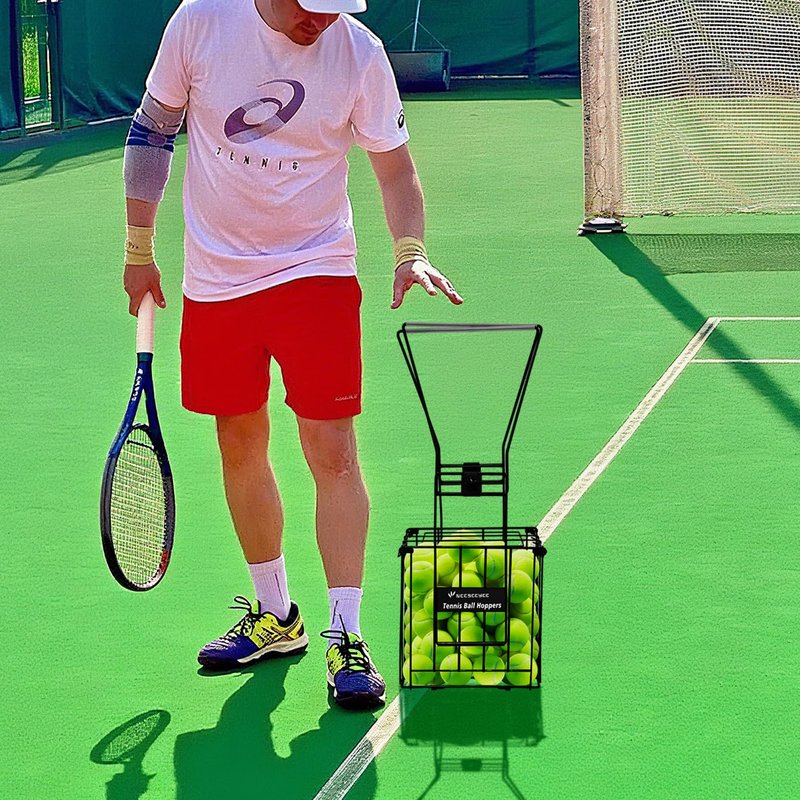 NEESEEYEE Tennis Ball Hopper Collector Tennis Ball Retriever Basket Pick up Hopper Carrier Holder Holds 80 Tennis Balls