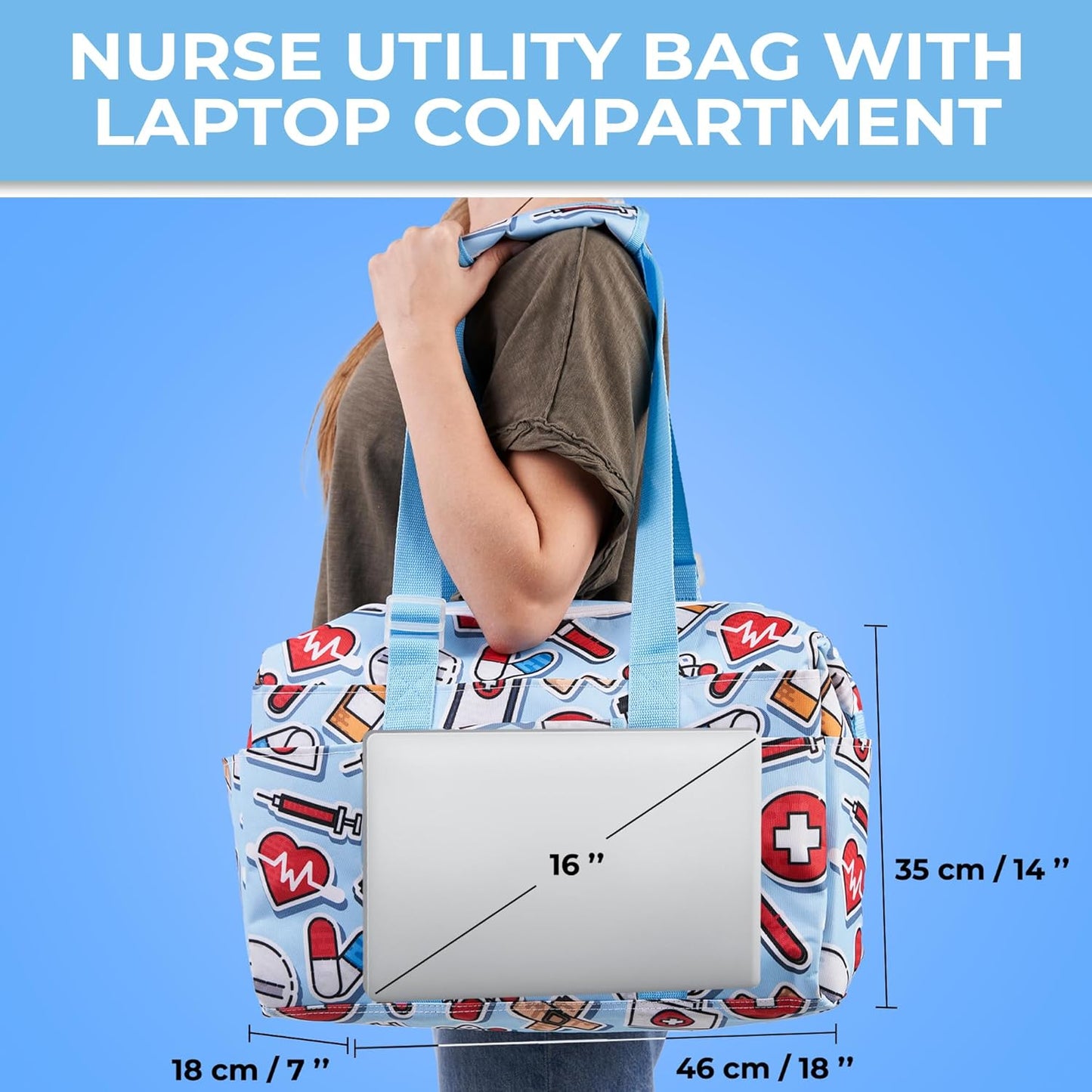 Skiennix Nurse Bag & Utility Tote - Waterproof Design with Top YKK® Zip | 18" x 14" x 7" (46x18x36cm)