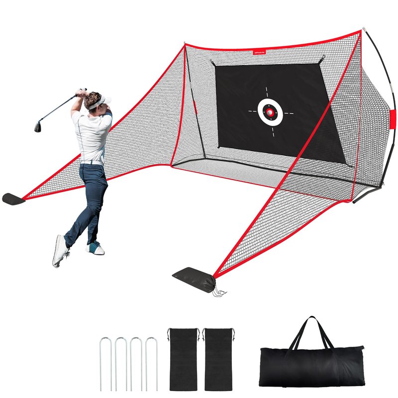 Sturdum 10x7ft Golf Hitting Net with Built in Side Barriers, Heavy Duty Practice Net for Driving Swing Chipping Home Simulator Training, Portable Training Aid with Carry Bag