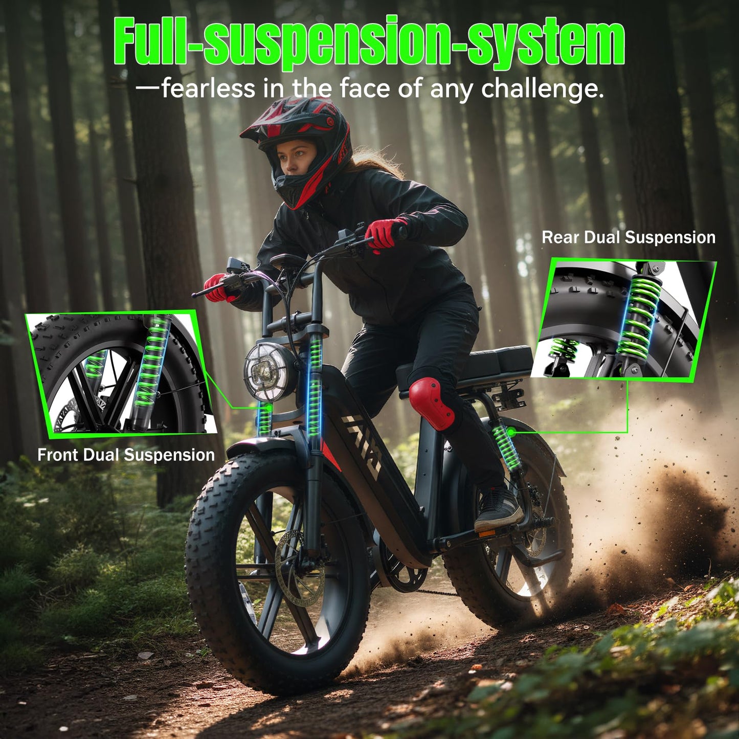 TST Electric Bike for Adults 1500W Peak 20" Fat Tire All-Terrain E-Bike 60 Miles Electric Dirt Bike for Road Sand Mountain Snow - 48V 15AH Battery