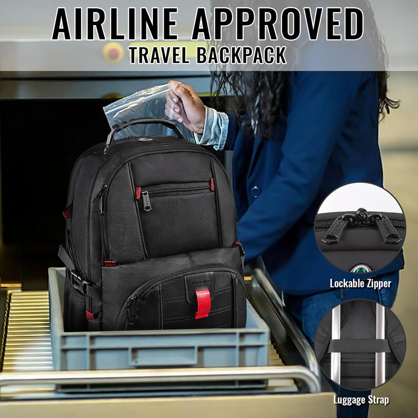 YOREPEK Large Backpack - Water Resistant Travel Bag for 17-Inch Laptops | Black Color, Airline Approved