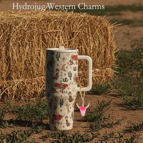 LUHOHI 20Pcs Western Charms for Hydrojug Traveler 40 Oz Water Bottle Accessories, Cowgirl & Cowboy Boot Hat Alloy Charm for Stanley Cup Tumbler Handle Jewelry Making Pink Diy Bulk Pendants