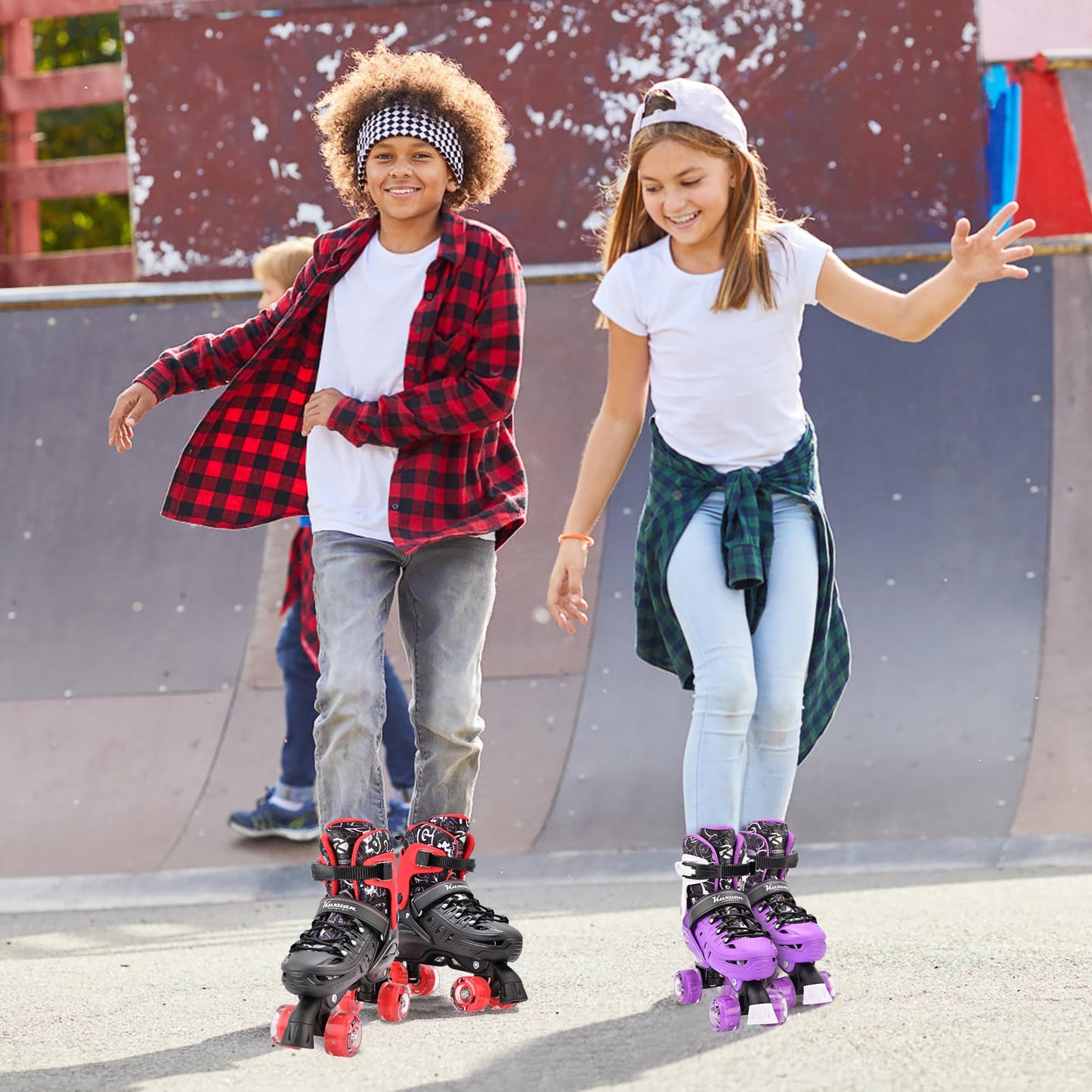 Kuxuan Skates Roller Skates for Girls and Boys Kids, 4 Sizes Adjustable Fun Kids Toddler Rollerskates with Light up Wheels for Teens Women Indoor Outdoor