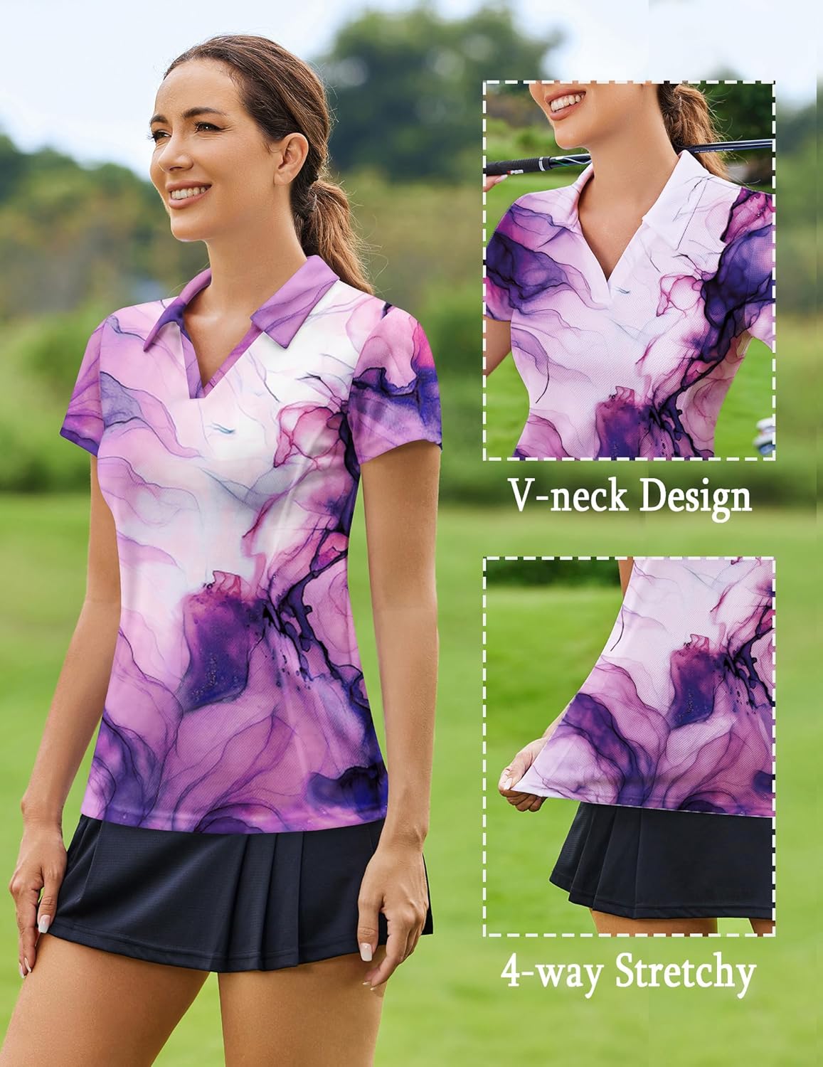 PINSPARK Women's Golf Polo Shirt - Quick Dry V-Neck Tennis Top for Comfortable Play | Stylish Golf Outfit