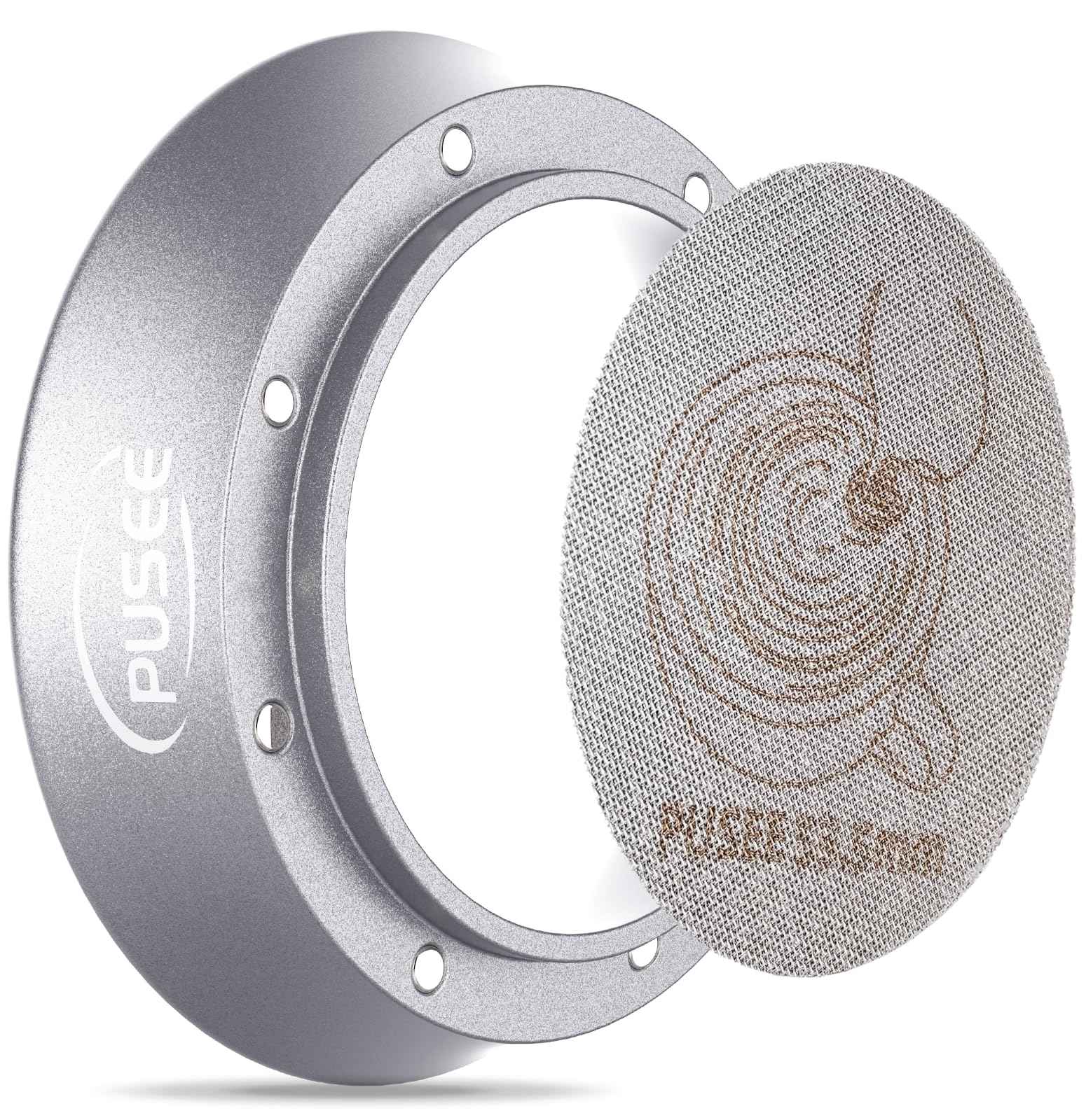 58mm Espresso Dosing Funnel & 58.5mm Puck Screen,PUSEE Coffee Dosing Ring Aluminum Metal,Reusable 1.7mm Thickness 150μm Espresso Puck Screen 316 Stainless Steel Fits 58mm Portafilter