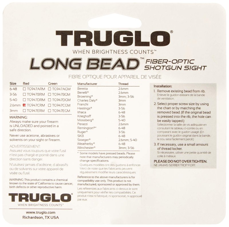 TRUGLO Long Bead Fiber Optic Sight 2.6mm Red