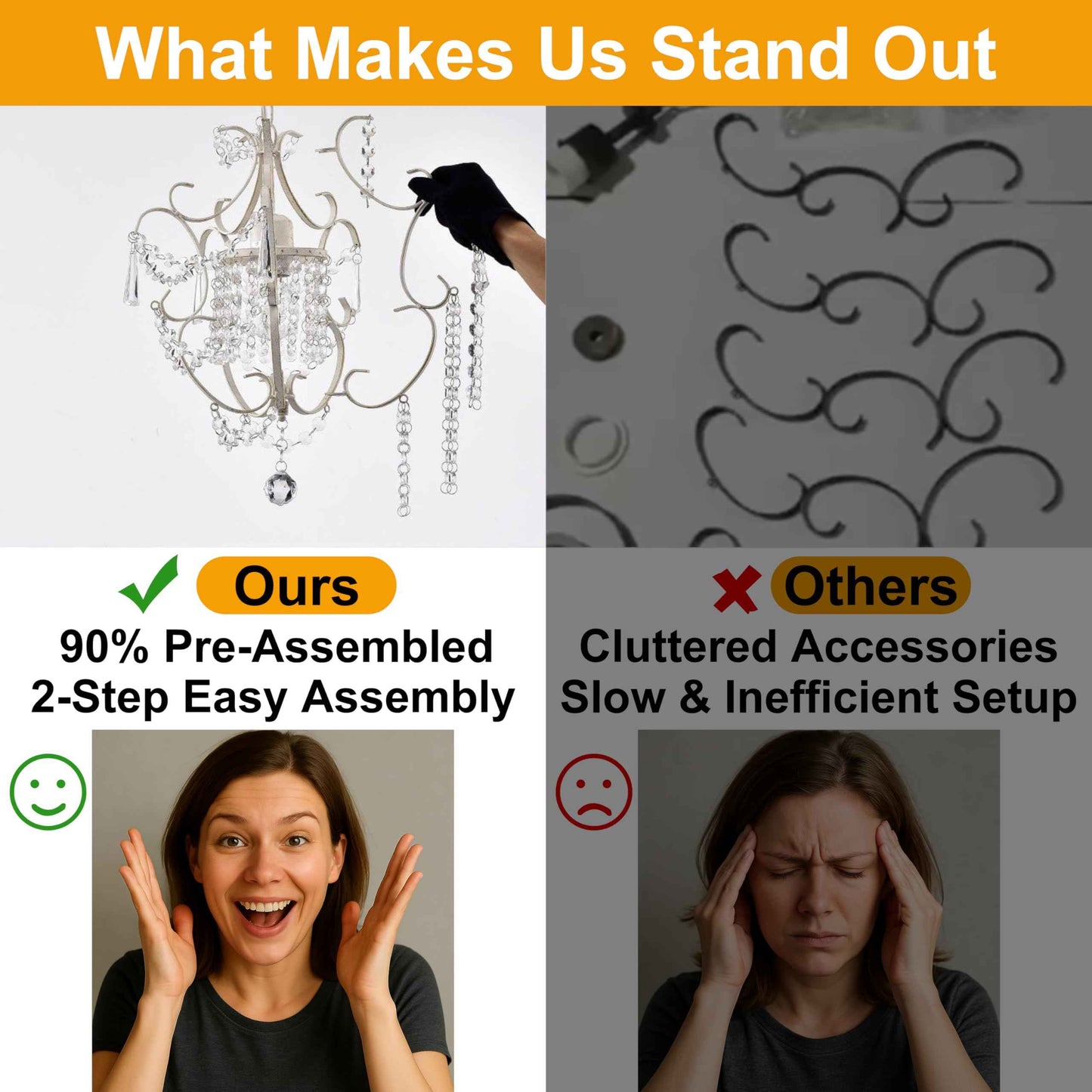 Small Crystal Chandelier for Bedroom, 90% Pre-Assembled 1 Light White Chandelier, Mini Acrylic Crystal Ceiling Light Fixture Charming for Girls Room, Closet, Bathroom, Entryway, Dining Room