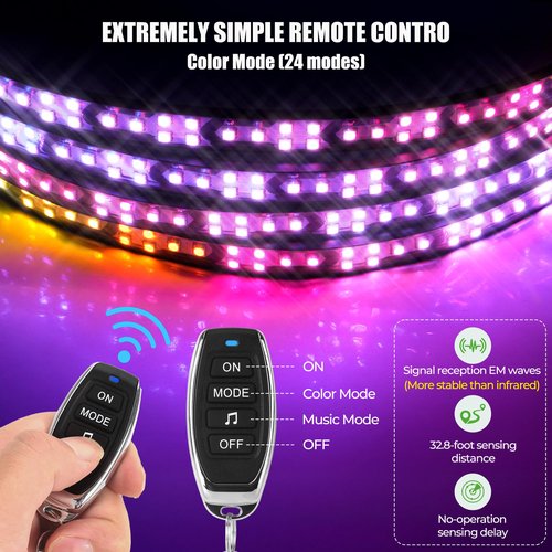 10L0L Golf Cart Underglow LED Light Kit, 4PC Flexible Neon Strip Lights with 14 Modes, Music Sync, Waterproof Remote Control Underbody Glow for EZGO, Club Car, Yamaha