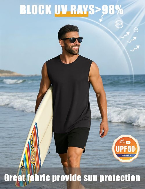 Cotrasen Men's Tank Top - UPF 50+ Lightweight Cotton Sleeveless Gym Shirt | Cooling Muscle Tee