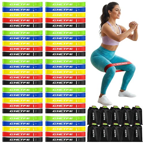 GHCTFE 50PCS Resistance Bands Bulk, Latex Elastic Bands for Gym, Schools & Group Members Sports Class Students Gift, 10 Sets Exercise Loop Bands for Physical Therapy, Pilates, Yoga with Storage Bags
