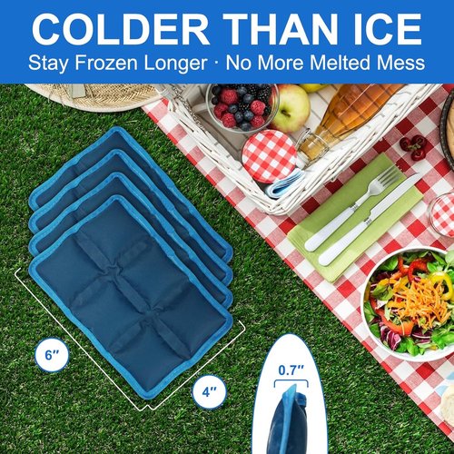 Blobuste Ice Packs - Reusable Thin Cold Packs | 4PCS Flexible Soft Gel Freezer Packs for Lunch Bags