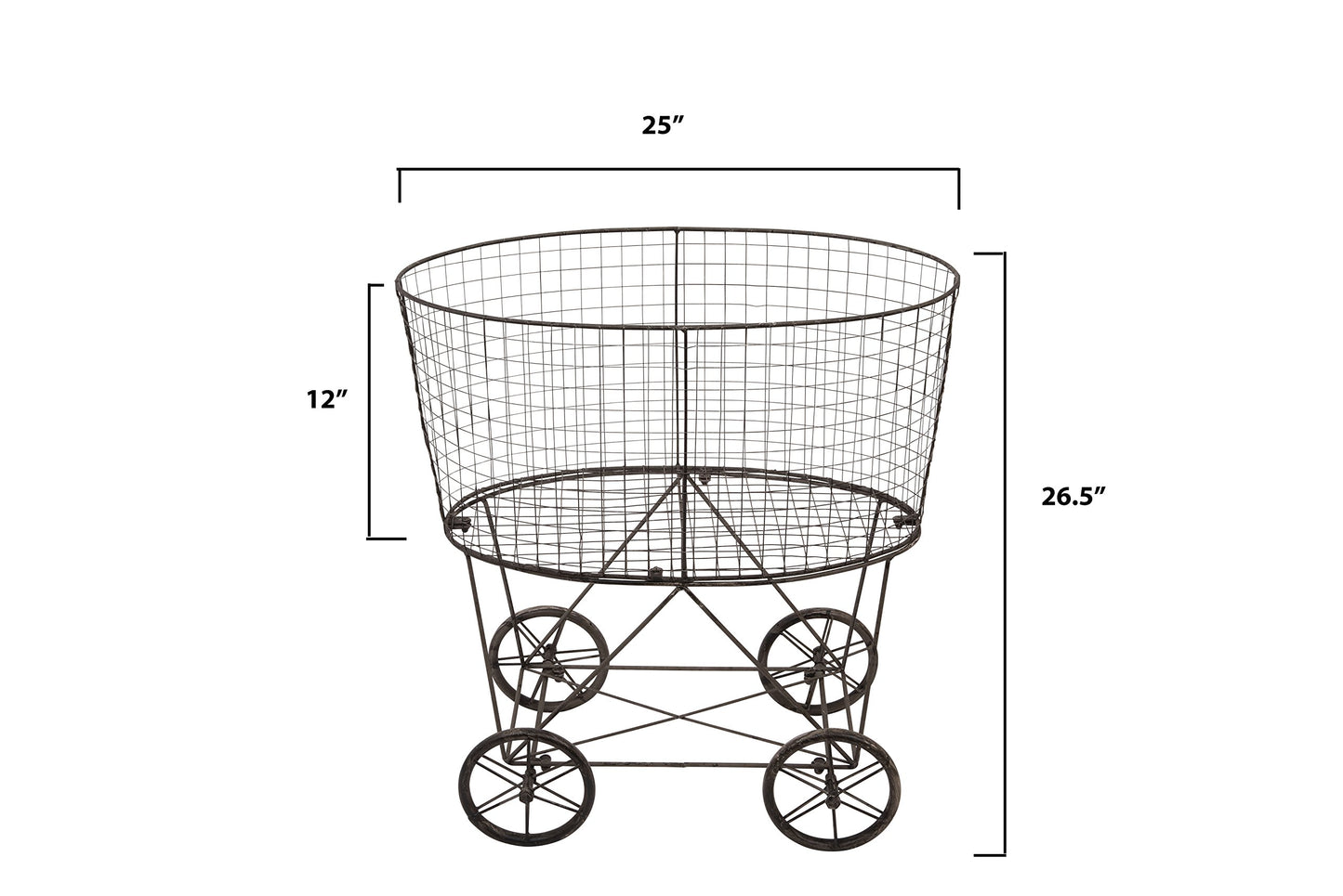 Creative Co-op Vintage Metal Laundry Basket with Wheels 25" x 15" x 26 3/4" (W x D x H)