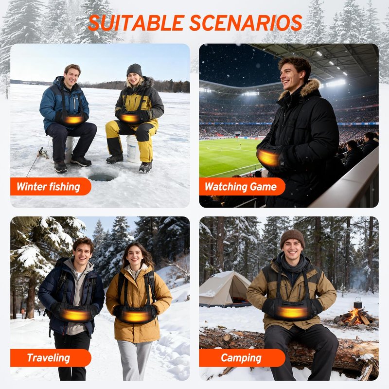 Heated Hand Warmers Pouch with 10000mAh Power Bank Included– 3 Levels Up to 14.5Hrs Double-Sided Heat, Adjustable Strap for Hunting & Camping, Waterproof Dual Pockets, Fleece Lined Survival Gear