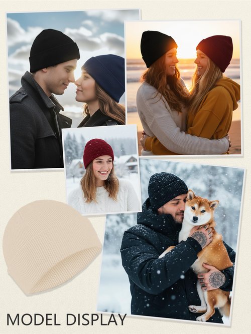 6 Pack Winter Fisherman Beanies Set Classic Cuffed Beanies Solid-Color Knitted Hats for Women Men Warm Skull Beanie Hat